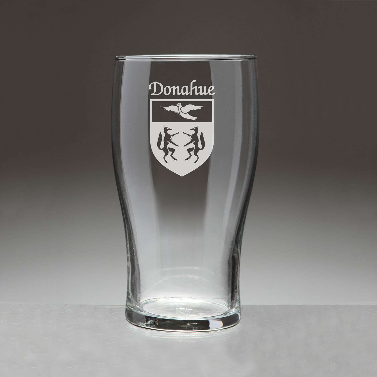 Donahue Irish Coat of Arms Tavern Glasses - Set of 4 (Sand Etched) Donahue Irish Coat of Arms Tavern Glasses - Set of 4 (Sand Etched)
